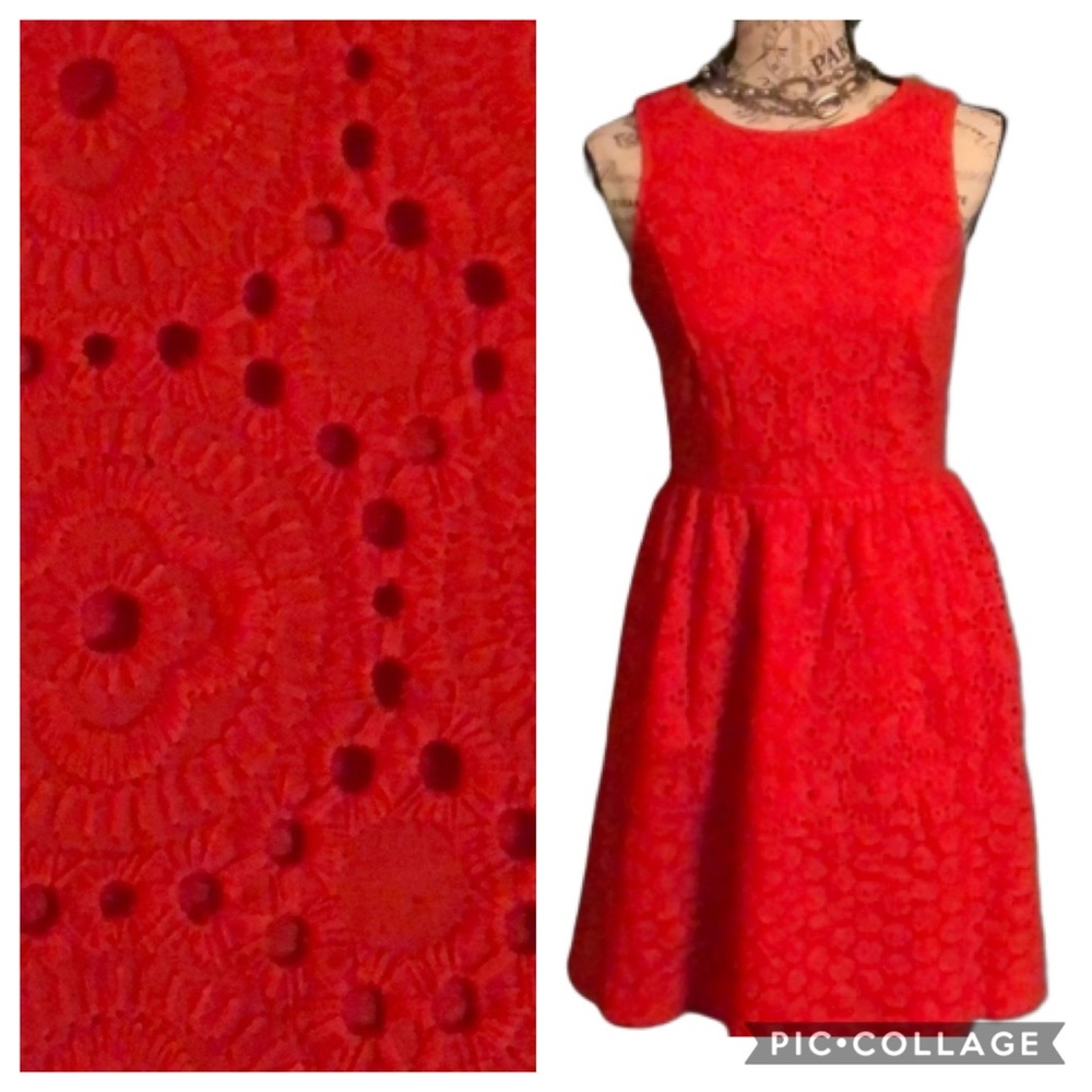 Kensie Eyelet lace pattern bright Orange Dress